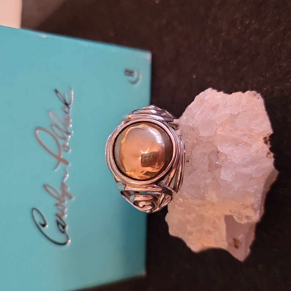 Carolyn Pollack Sterling and Brass Cabachon Scroll Ring
